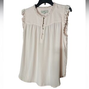 LOFT Soft Pink Button-Up Shirt Sleeveless Ruffle - Size L
